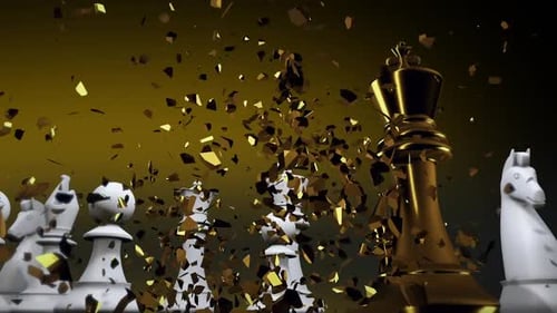 Gold Chess Knight Shatters on Board During Game