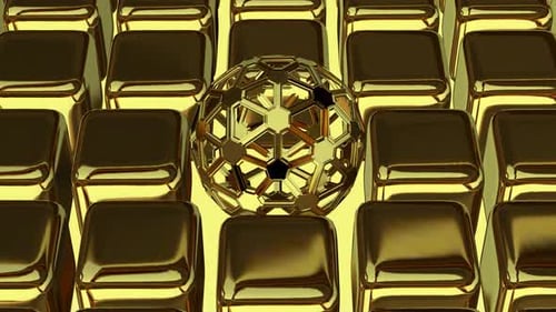 Luxus-Hintergrund mit Bewegung über goldenen Würfeln, Figuren, 3D-Render, exklusiv, Reflexion