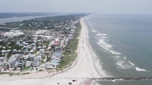 Aerial view of coastline homes, United States.