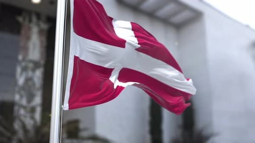 Waving Danish Flag Animation On Flagpole