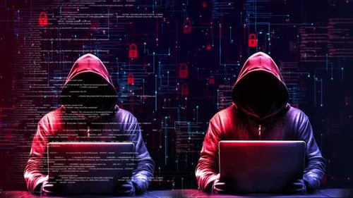 Hacker-Computer-Hoodie, Animation, Datenverarbeitung, Cyberangriff, Warnung vor Datendiebstahl im dunklen Internet