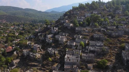 Aerial Photo View of a Village with Many Abandoned Houses on a Mountainside