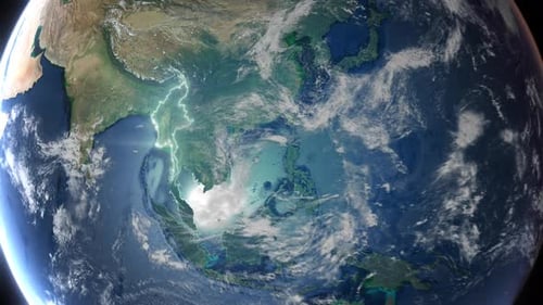 Realistic Earth Orbit and Zoom Glowing Borders Myanmar Burma