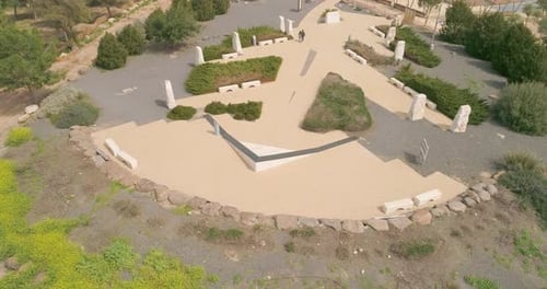 Aerial view of a monument shaped like arrow, Black arrow, Mefalsim, Israel.