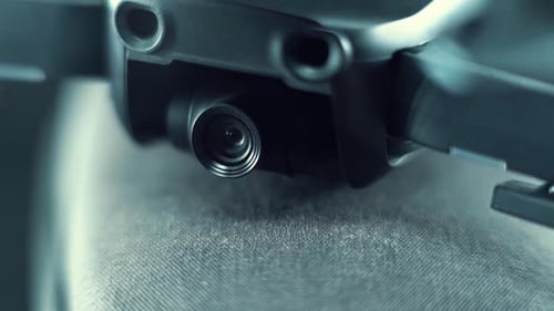 Drone Camera Lens on a stabilizer and sensors, hyper DOP close up, aerial photography gear, professi