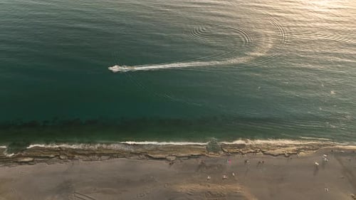 Aerial Beach Coastline with Boat on the Ocean
