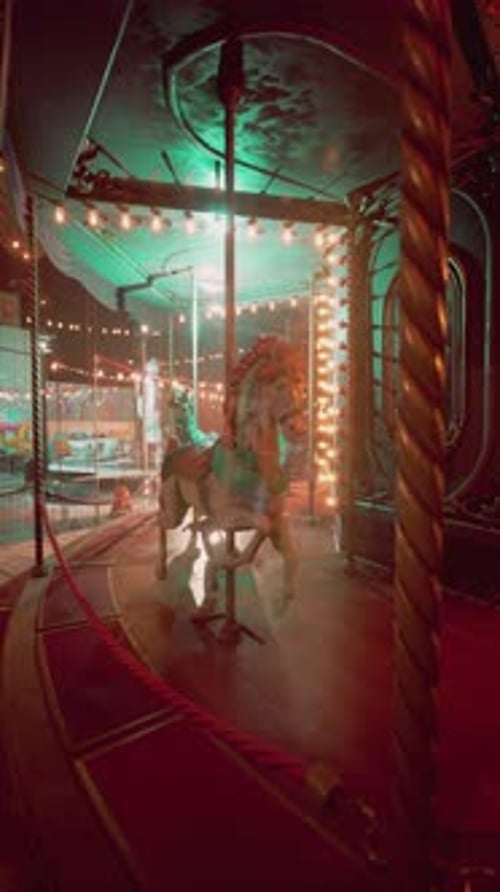 Merry Go Round Spinning in Nights Glow