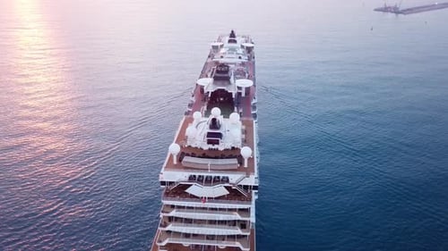 Large cruise ship docked at sea - Aerial footage