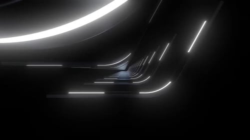 Динамичный неоновый световой туннель с футуристическими геометрическими узорами