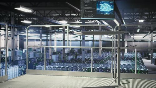 PC Monitors on Data Center Industrial Platform Displaying AI Hardware Status