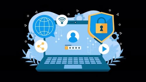 Digital Security and Online Data Protection on Laptop Animation