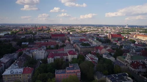 Aerial view over historic polish city of Krakow with old buildings in summer