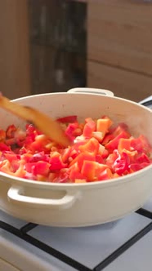 Vegetables Cooking in a Pan on the Stove