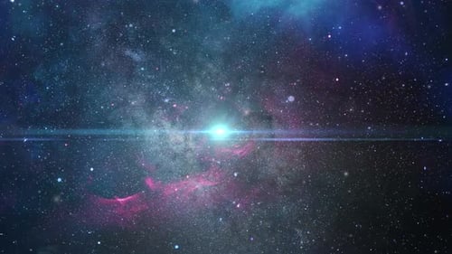 ein rötlicher Nebel schwebt über dem dunklen Universum