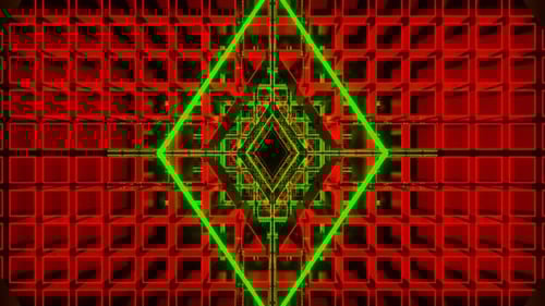 Red And Green Neon Rotated Rhombus Tunnel Background Vj Loop In 4K