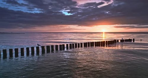 Stunning Baltic Sea and the sunset in summer in Poland.