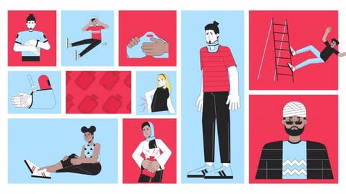 People with injuries animated bento grid layout