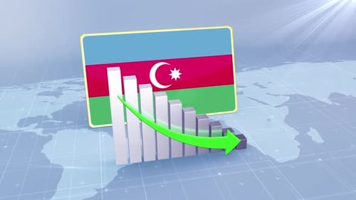 Azerbaijan Flag With Decrease Bar Chart Graph And Arrow Green