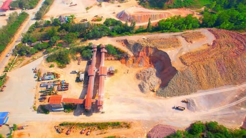 Drones are flying over a large quarry