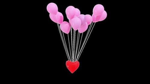 Pink Balloons Elevating a Red Heart for Celebrations