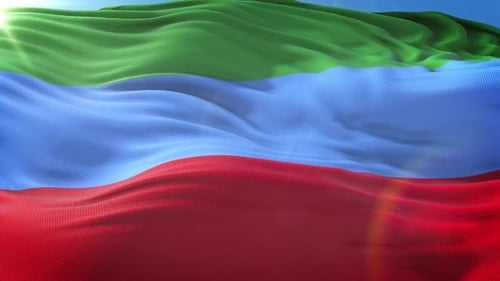 Realistic Dagestan Flag Waving Loop in Bright Sunlight