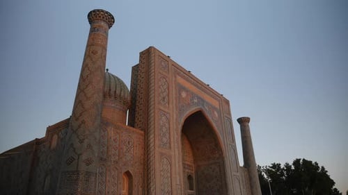 Sun setting at beautiful mosque in samarkand.