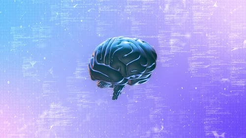 AI Text and Machine Learning Brains Animation, Futuristic human brain interface concept. Human brain