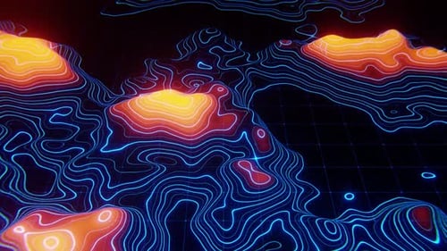 Abstraktes digitales Wellenbergmuster, das sich mit Heatmap bewegt. Interlacing-Effekt. 4K-Animation