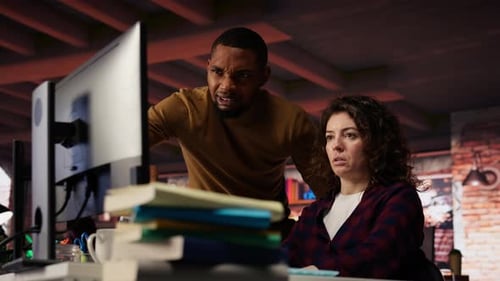 Startup Office Chief Technology Officer Overseeing Woman Building Application