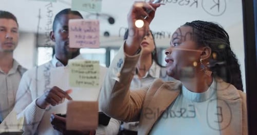 Meeting, collaboration and glass with a business team in an office together for coaching