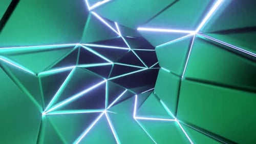 Neon green geometric shapes glow