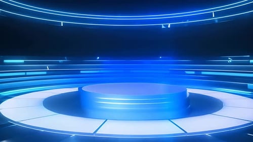 Futuristic Neon Stage Reveal with Blue Glowing Lights