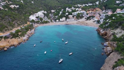 Aerial view of Ibiza Island, Balearic Island, Spain.