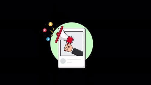 Cartoon Hand with Megaphone in Social Media Post
