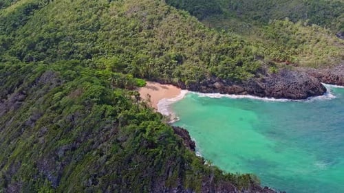 The natural beauty of Playa Onda beach, Samana, Dominican Republic - drone shot