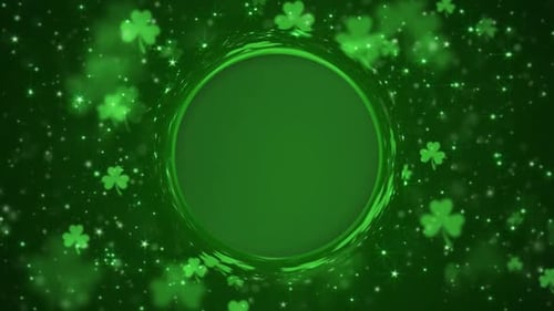 St. Patrick's Day Green Shamrocks and Glowing Circle Background