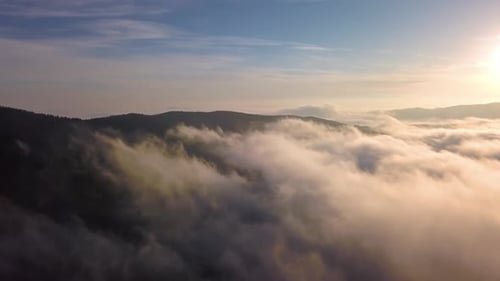 Fly Above Foggy Clouds Aerial View