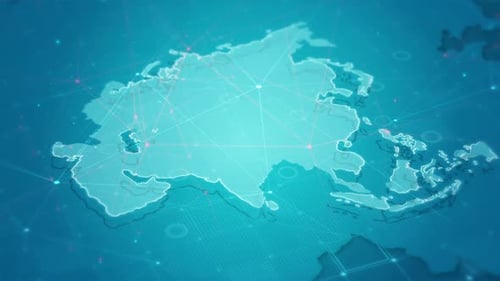 Futuristic Digital Network Map Animation with Glowing Connections