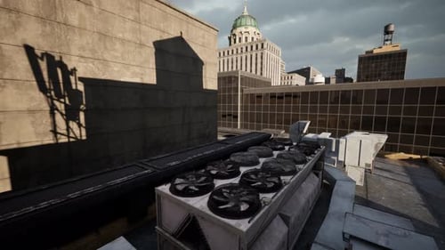 Time-lapse Shadow Moving Across Urban Rooftop with Communication Tower