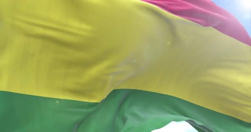 Seamless Loop of Red Yellow Green Waving Flag Against Blue Sky