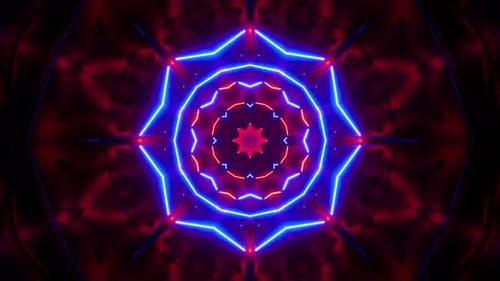 Show dinâmico de luzes geométricas abstratas em vermelho e azul