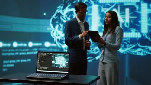 Close Up of Notebook Used By Employees Developing AI Systems in Tech Startup