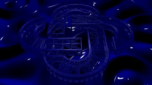 Abstract Blue Wireframe Geometric Structure Rotation Loop