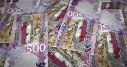 Qatar Riyal growing pile of money seamless loop