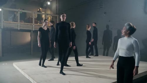 Group of Talented Men and Women Walking on Backstage Rehearsing As Theater Director Passing Talking