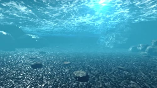 Realistic Underwater Scene with Sunlight and Rocky Seabed