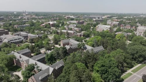 Michigan State University Aerial Drone Grand River to campus forward