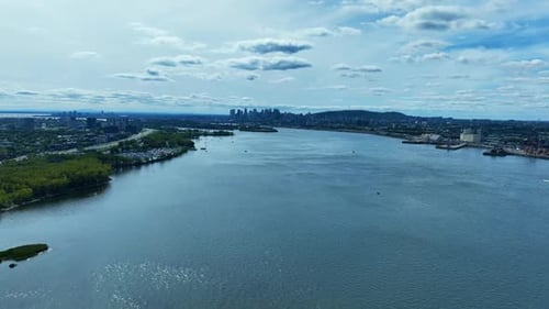 Aerial view of Montreal and St Laurence River