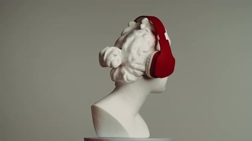 Classic Bust Wearing Headphones Slowly Rotating