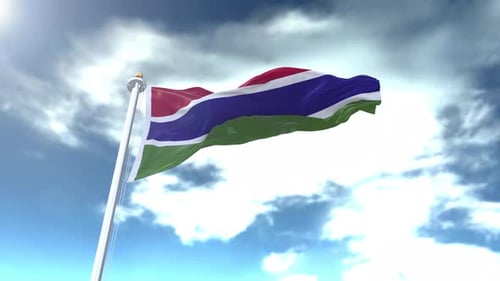 Waving 3D National Flag in Cloudy Sky